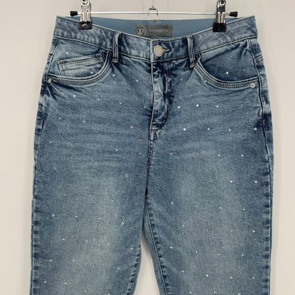 Wit & Wisdom Women's Bennett Jewel Embellished Straight Crop Jeans Blue Size 4p - Picture 3 of 8